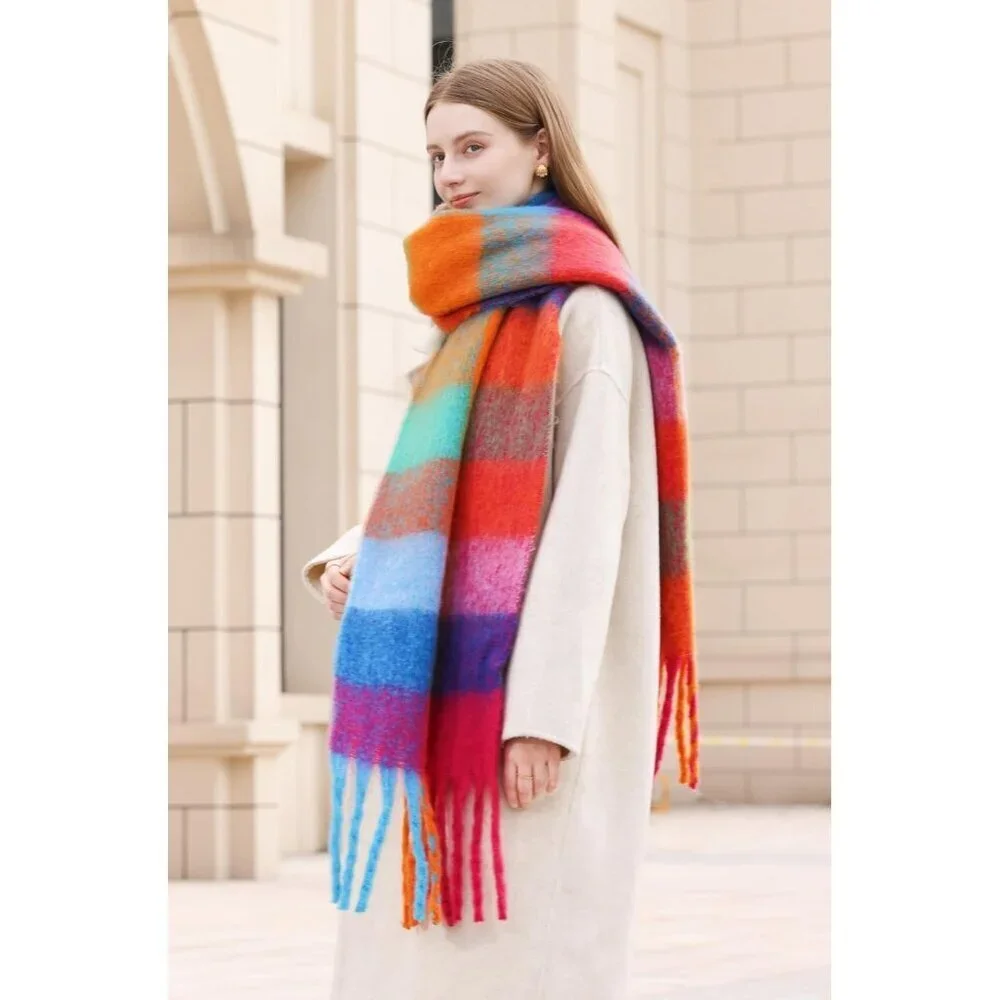 Women's Caramel Green Winter Warm Long Shawl Cold Weather Thick Blanket Scarfs